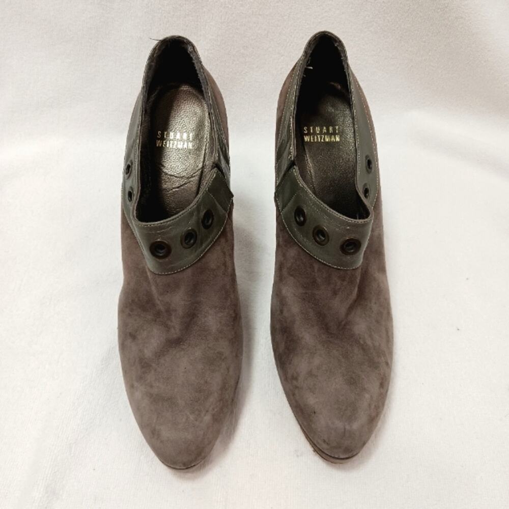 Stuart Weitzman Ankle Booties Sz 9 Brown Suede Leather  Modern Moto Barbiecore - Picture 11 of 15